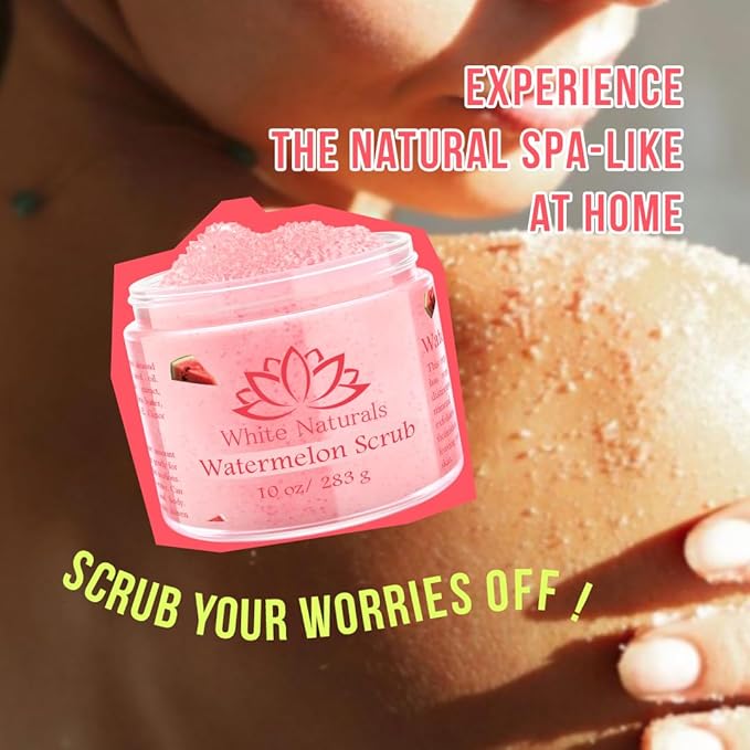 Organic Pink Watermelon Body Scrub, Pure Natural Gentle Exfoliator For Smooth & Soft Skin, Best Shower Exfoliating Salt Skincare Scrub, Hydrating & Moisturizing Face Foot Hands, Great Gift for Women