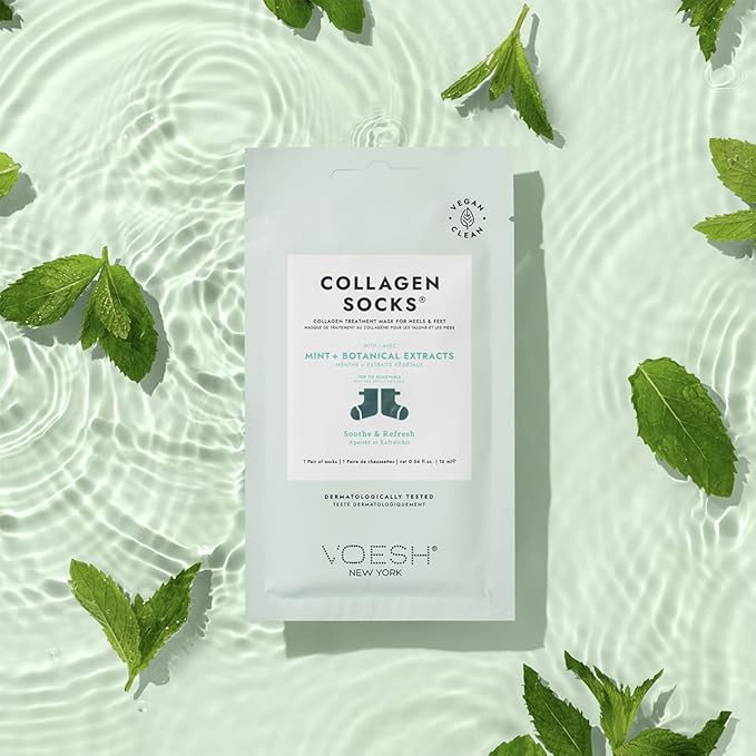 VOESH Collagen Socks, Collagen Socks for Dry Feet, 3 Pack, Peppermint Oil, Cracked Heel Repair, Moisturizing Socks, Spa Pedicure Treatment, Spa Socks, Foot Peel Masks, Vegan