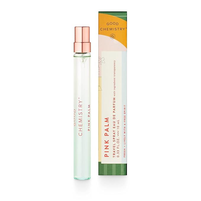 Good Chemistry Pink Palm Travel Spray 0.33 fl oz - Long-Lasting On-the-Go Perfume with Dragon Fruit, Magnolia, & Sugared Vanilla - Fresh, Clean & Vegan