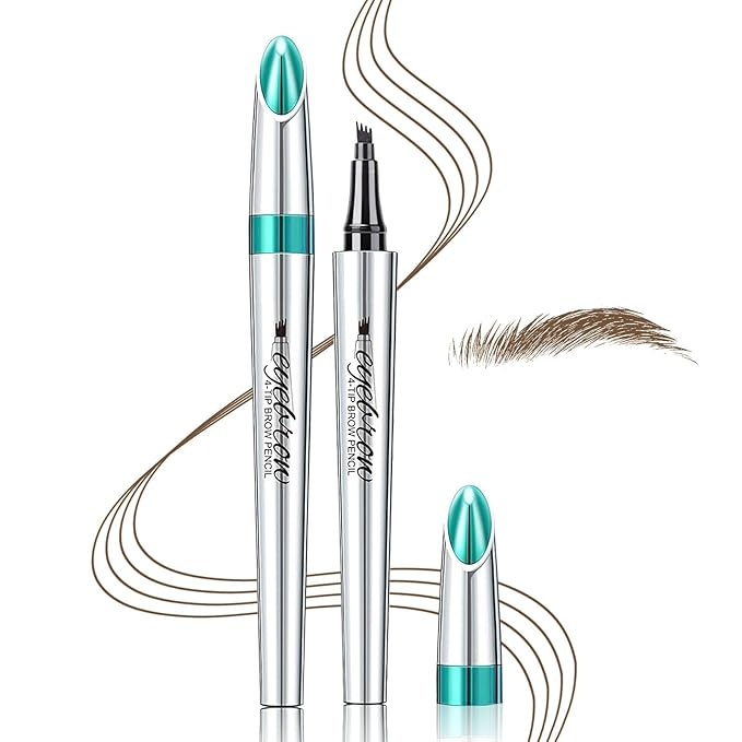 Eye Brow Pencils for Women - Waterproof Microblading Eyebrow Pencil, Four Tip Eye Brow Makeup Pen to Effortlessly Create Hair Like Natural Brows (Dark Brown)