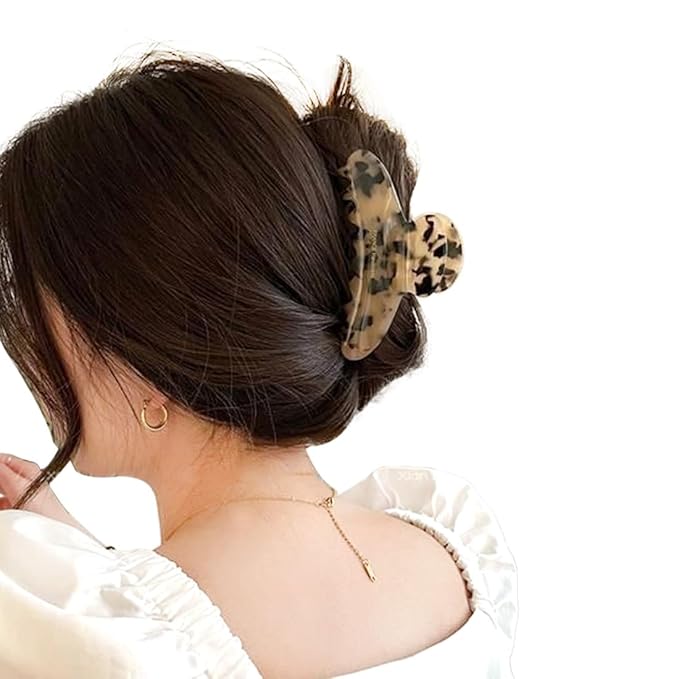 Wenlly large tortoise shell claw clip, 4.1 Inch cellulose acetate hair claw clips, marble non-slip strong hair hold barrettes for women and girls, leopard