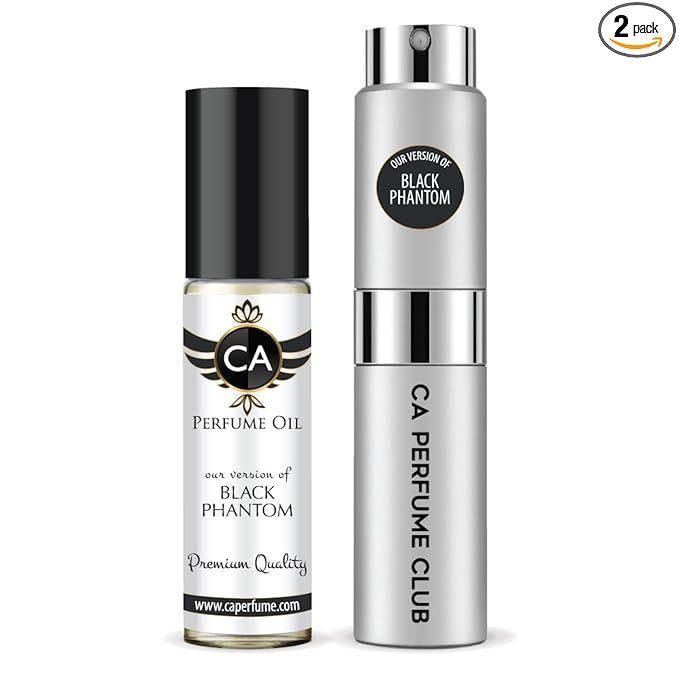 CA Perfume Duo Impression of Black Phantom For Women And Men Perfume Layering Set Long Lasting Travel Size EDP + Body Oil Roll-On Bottle 0.27 Fl Oz+0.33 Fl Oz