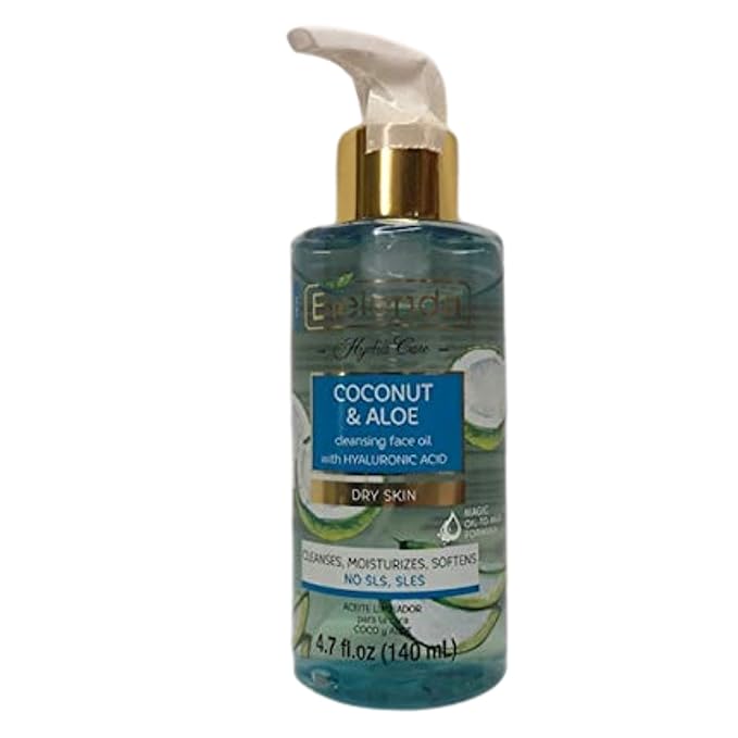 Bielenda Coconut & Aloe cleansing face oil with Hyaluronic Acid. For Dry Skin. Cleanses, Moisturizes, Softens. 4.7 FL OZ