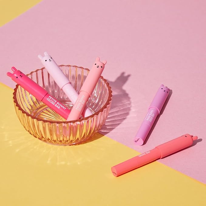 TONYMOLY Petit Bunny Lip Gloss 3 Pack – Easter Basket Stuffers for Girls, Cute Bunny Lip Gloss Set, Hydrating Korean Lip Crayon with Vitamin E, Moisturizing & Glossy Finish
