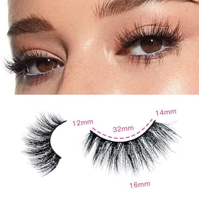 Azenlo False Eyelashes 48 Pairs Faux Mink Lashes 12-16mm Wispy Lashes 3D Fluffy Cat Eye Lashes Pack Bulk Wholesale Strip Lashes(style 48-032)