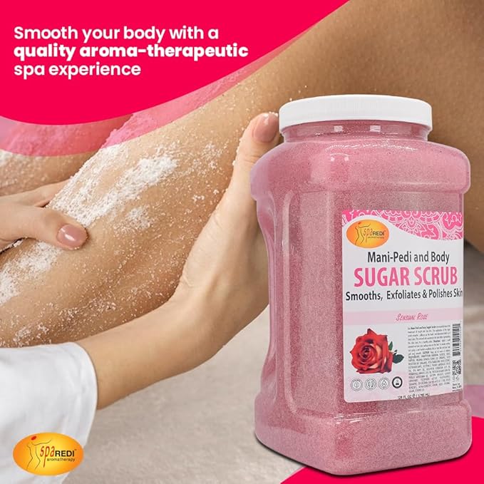 SPA REDI Sensual Rose Sugar Scrub | Dual-Action Exfoliation & Hydration Treatment | The Lotion-Step Eliminator for a Faster, More Profitable Service and Luxurious Deep Hydration 128 Oz