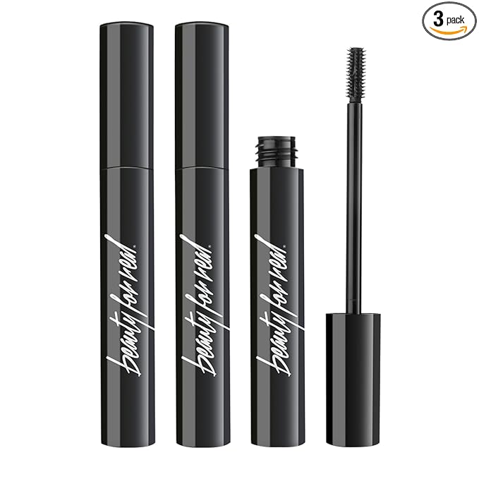 Beauty for Real Hi-Def Mascara, Just Black - Set of 3 - Defining & Volumizing Lash Definer - Humidity & Smudge Proof - Micro Brush Ensures Versatile Application - 2.3 oz