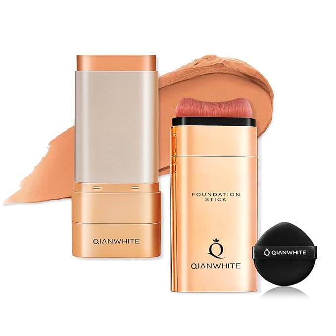 Korean Foundation Stick Foundation for Mature Skin Tint, Buildable Light to Full Coverage Foundation Makeup Concealer, Dual-Ended with Brush for All Skin - Natural Dewy Finish (BROWN)