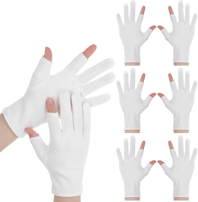 4 Pairs Cotton Gloves for Dry Hands Sleeping, Fingerless Moisturizing Gloves, White Cotton Eczema Glove for Overnight Lotion Treatment, Touchscreen Design