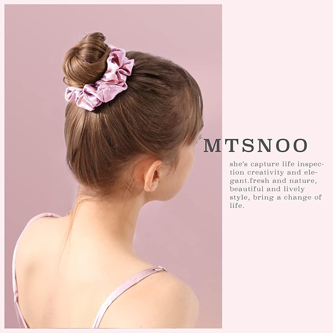 MTSNOO Silk Scrunchies for Sleep, 100% Pure 22 Momme Mulberry Silk Scrunchies for Curly Hair with Elastic Band, 3 Pack, Pink White Zebra