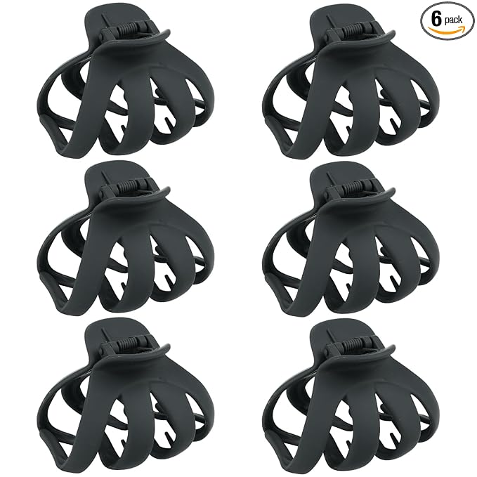 Big Claw Large Hair Claw Clips for Thick and All Hair Types, Matte Octopus Jaw Clips with Strong Hold for Women and Girls, 6 Packs (Black)