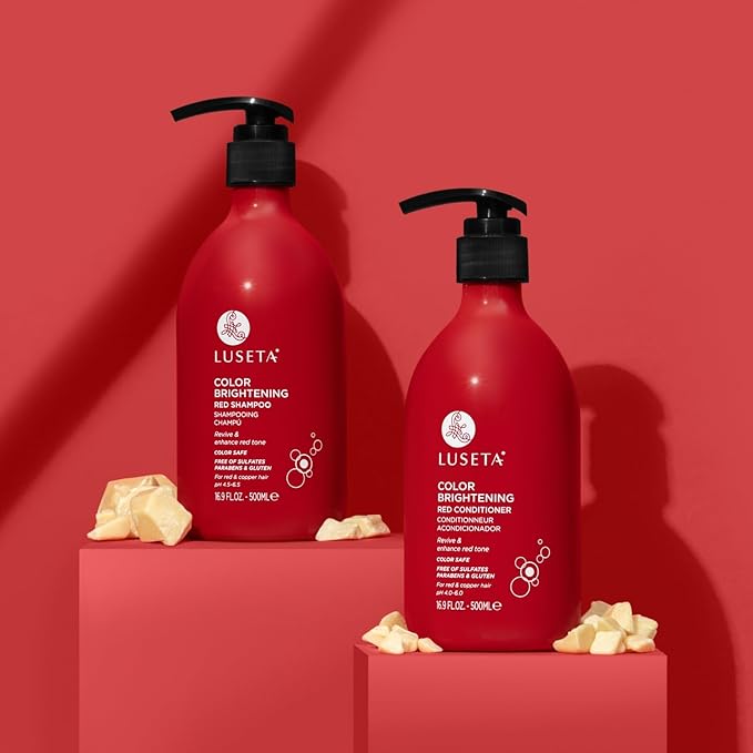 Color Treated Red Hair Shampoo and Conditioner Set with Pomegranate Extract for Copper Brightening and Strengthening, for Women and Men, 16.8oz*2