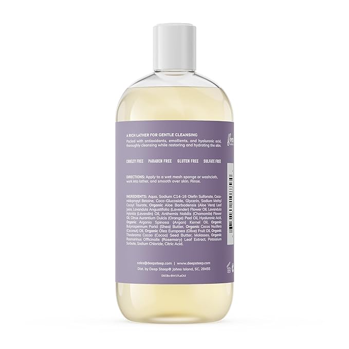 Deep Steep Lavender Chamomile Body Wash, Hydrating Shower Gel with Hyaluronic Acid & Shea Butter for Sensitive Skin, Bodywash for Women & Men, 17 Fl Oz, 1-Pack