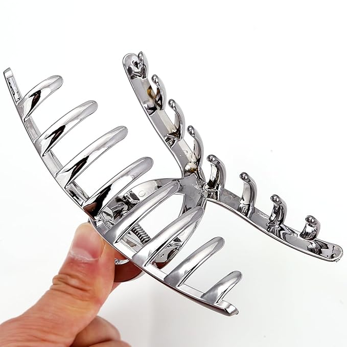 LONEEDY 10 Pack 5.1Inch Extra Large Hair Clips for Women Thick Hair and Long Hair, Silver Multi-Styles Big Claw Clips, Strong Hold Jaw Clips (Silver Black, Large)