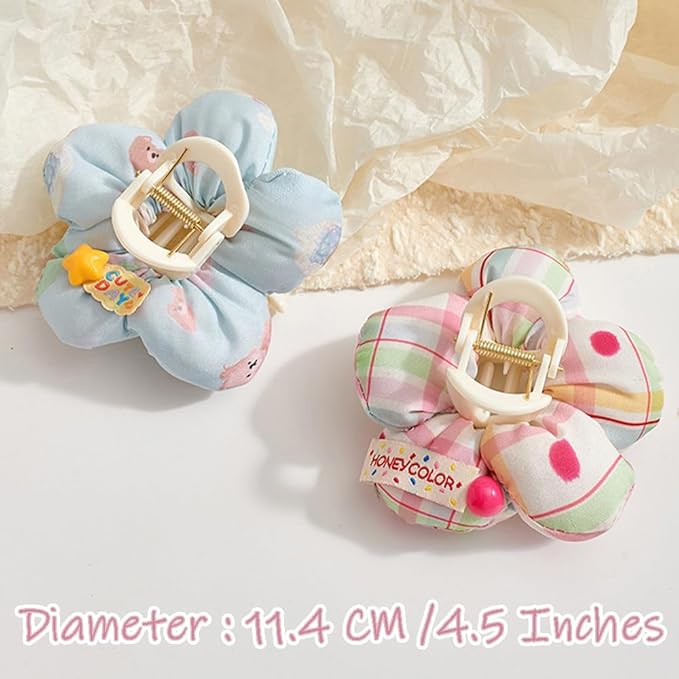 Ouliget Large Fabric Flower Claw Clip,Cute Oversized Hair Clip for Girls Women,Creative Hair Ties Ponytail Decorative Headwear for Christmas Party Decoration (Bule Flower)