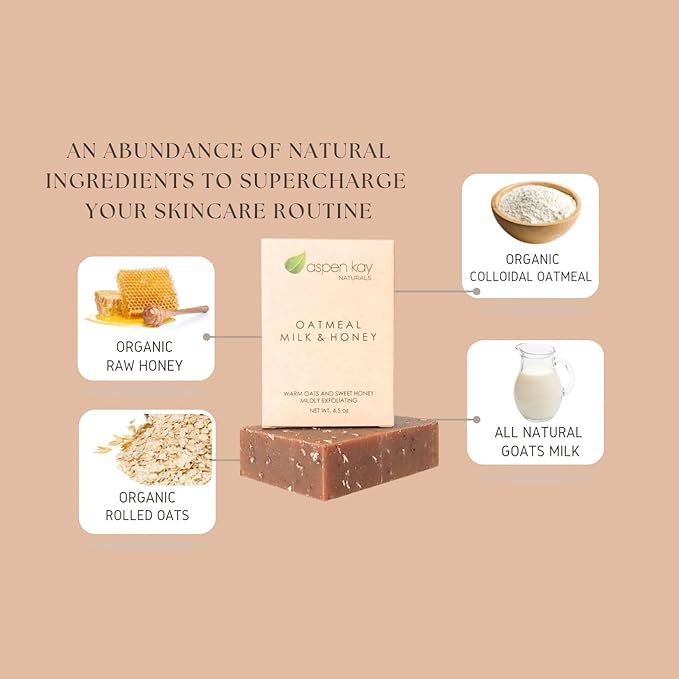 Aspen Kay Naturals Goats Milk, Honey & Oatmeal Soap Bar – with Organic Raw Honey, Goats Milk, Rolled Oats & Shea Butter - Exfoliating Soap – For All Skin Types - Handmade in Florida. (2 pack)