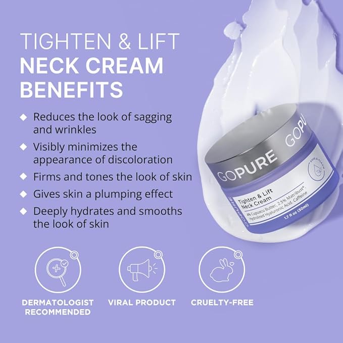 goPure Tighten & Lift Neck & Chest Moisturizer Cream for Visibly Firming, Tightening and Lifting the Look of Wrinkles & Crepey Skin, 1.7oz - Pack of 2