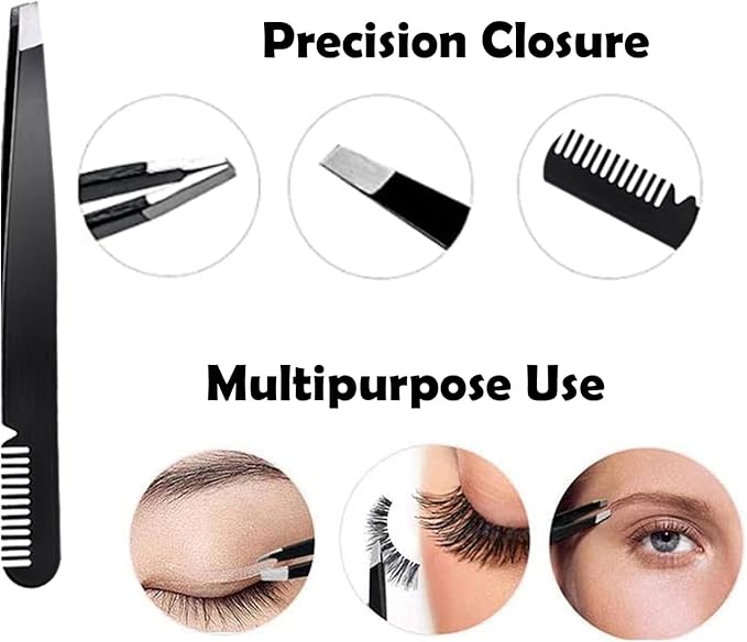 Eyebrow Razor Kit, 4 in 1 Professional Eyebrow Grooming Set for Women and Men, Including Eyebrow Razor Trimmer, Tweezer, Scissor, Eyelashes Roller, Storage Bag