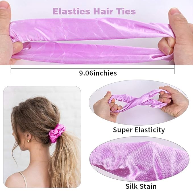 50 Satin Hair Scrunchies in Multiple Colors - Silk Accessories for Curly Hair, Teens and Girls - With Gift Bag