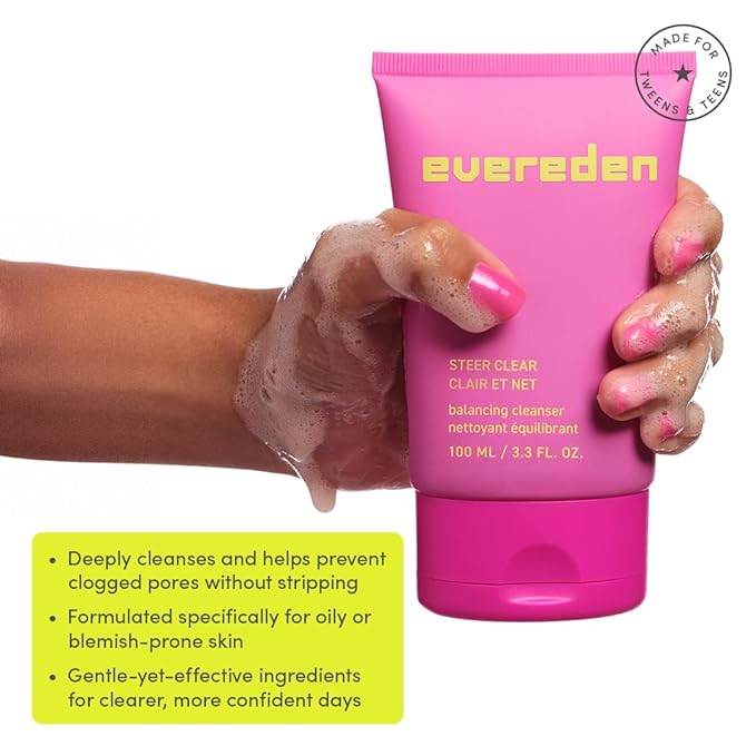 Evereden Steer Clear Balancing Jelly Cleanser for Teens: Clean & Vegan Teen Skin Care for Oily & Pimple-Prone Skin - Pre Teen Face Wash - Gently Cleanses Pores Without Drying - Tweens 10-12 and Beyond