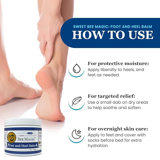 Sweet Bee Naturals Organic Foot Balm - Intensive Heel Balm for Dry Cracked Feet - Natural Moisturizing Treatment for Cracked Heels - Heel Cream Softener for Rough Skin Repair – 4 OZ Jar
