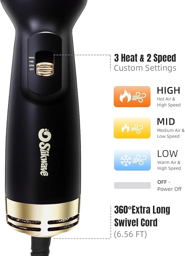 Hair Dryer Brush Blow Dryer Brush 4 in 1, 2 Inch Hot Air Brush for Hair Drying & Styling | Ionic Oval Barrel for Smooth, Frizz-Free Volume Blowout, Dual Voltage Travel Hair Dryer Brush (Black)