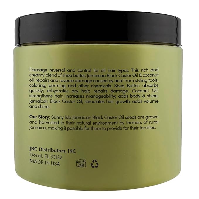 Sunny Isle Shea Coconut Intensive Repair Masque - Deeply Conditions, Repairs, Hydrates, Strengthens - 16oz