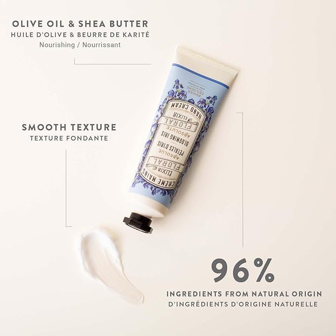 Panier des Sens - Small Hand Cream for Dry Cracked Hands – Iris Mini Hand Lotion for Dry Skin - With Shea Butter and Olive Oil - Hand Care 97% Natural Ingredients - Travel Size 1 floz