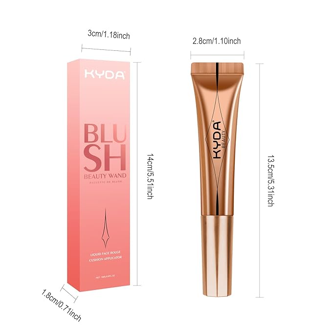 KYDA Blush Beauty Wand, Shimmer Blush with Cushion Applicator, Natural Pearl Finish, Silky Smooth Creamy, Lasting Glowing Blusher-Sunset Glow