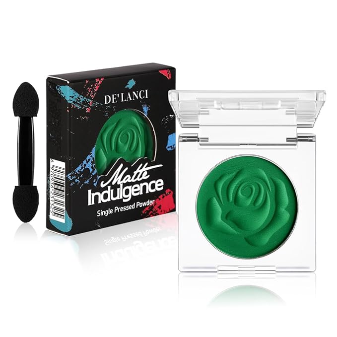 Single Green Eyeshadow Palette with Applicator, Pressed Powder Matte True Green Eye Shadow, Ultra-Pigment, Longwear, Vegan, Waterproof