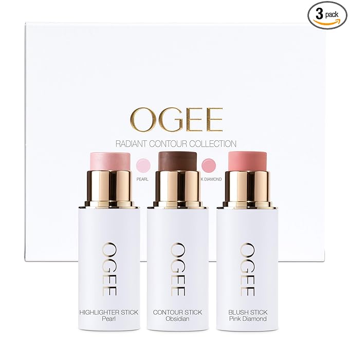 Ogee Face Stick Radiant Collection Trio - Contour Stick Makeup Collection - Certified Organic Contour Palette - Includes Bronzer Stick, Blush Stick & Highlighter Stick