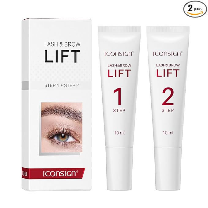 ICONSIGN 2-in-1 Lash Lift Kit Brow Lamination Kit, High-capacity Lotion Tube Design Eyelash Perm Kit Perm & Setting Lotion for Salon or Home Use, White