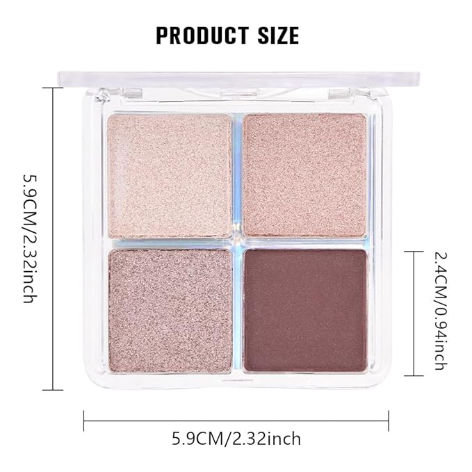 4 Colors Champagne Cream Shimmer Eyeshadow Palette, Dusty Pink Rose Gold Dark Brown Quads, Highly Pigmented Waterproof, Natural Everyday Makeup for Women, sombras de ojos, Vegan & Cruelty-Free