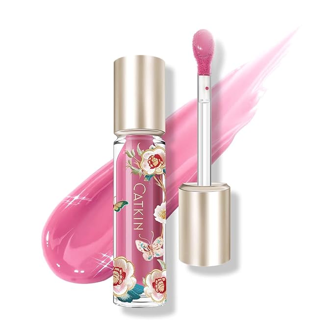 CATKIN Lip Plumper Gloss, Tinted Lip Serum with Hyaluronic Acid & Jojoba Oil, Non-sticky Volumizing Hydrating Formula for a High Shine Maximum 3D Look, Plump & Soft Lips 0.12 Fl Oz-C10 Amethyst Planet
