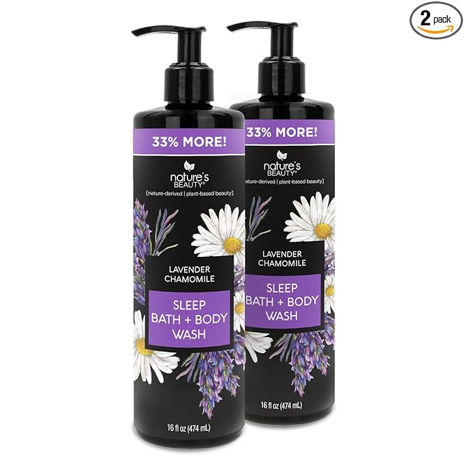 Nature's Beauty Lavender Chamomile Sleep Body Wash for Women Multi-Pack- Gentle Bath + Body Cleanser, Sooth and Calm Combination to Dry Skin Made w/Coconut, Jojoba + Moringa Seed Oils 16floz (2 Pack)