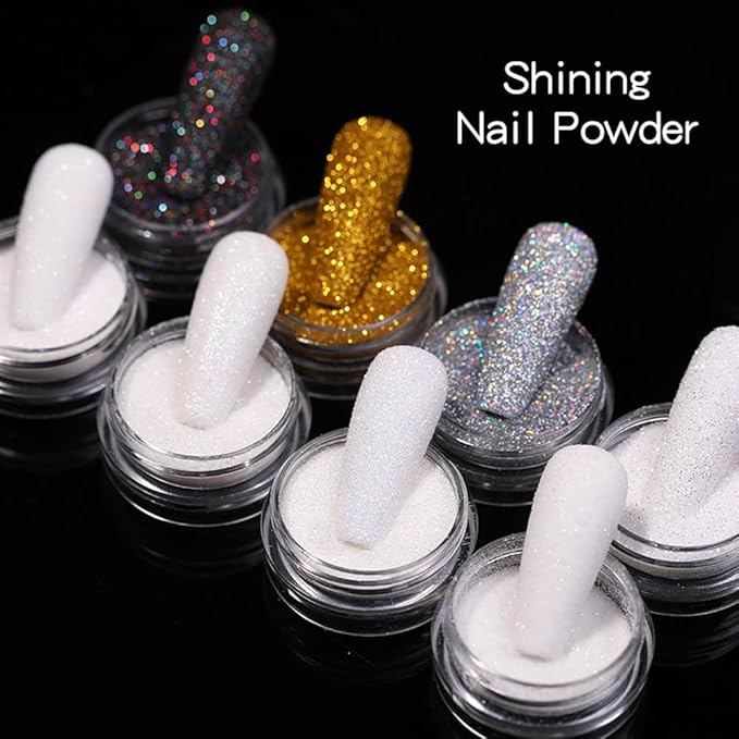 4Jars Pearl Shiny Silver Nail Glitter Powder White Color Chrome Glitter Pigment Dust Iridescent Nail Gel Polishes Decoration Diamond Aurora Glitter Mermaid Chrome Nails DIY