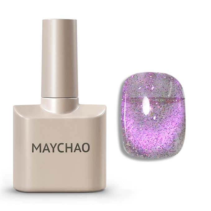 MAYCHAO 15ML Cosmic Violet Cat Eye Gel Nail Polish 1Pc Chameleon Purple Dream Cat Eye Gel Polish with Magnet Soak off Holographic Magnetic Nail Polish for Nail Art Manicure Salon DIY at Home, 0.5 OZ