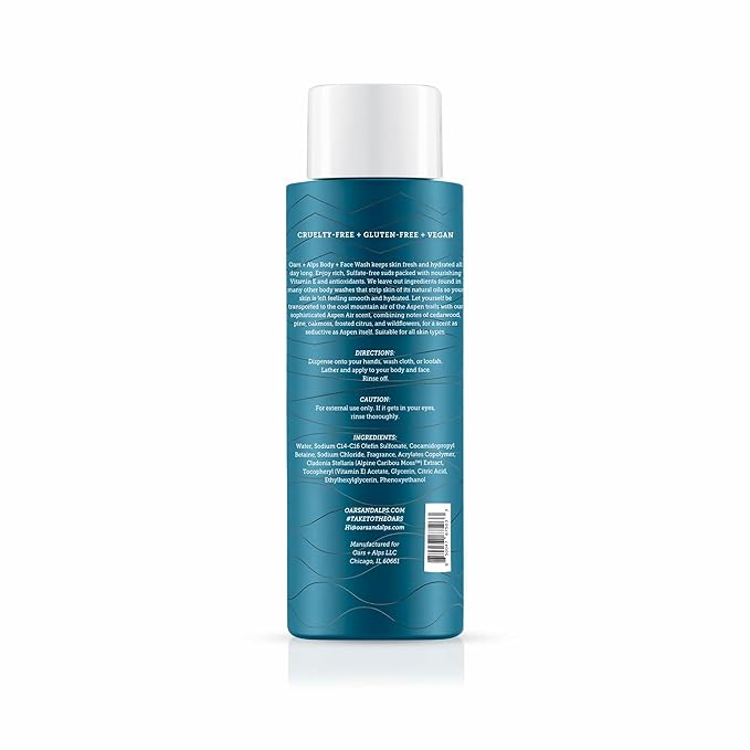 Oars + Alps Body Wash for Men, Mens Body Wash & Face Cleanser with Vitamin E & Antioxidants, Moisturizing, Paraben & Sulfate Free Cleanser, Aspen Air, 2pk