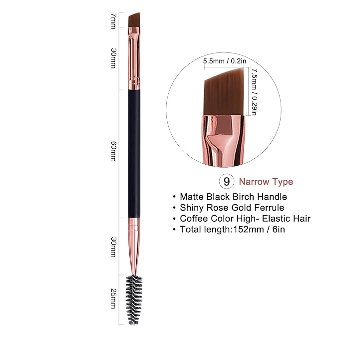 Duo Eyebrow Brush, Spoolie Brush and Angled Brow Brush Eyelash Brush for Eye Makeup. (5pcs, Black)