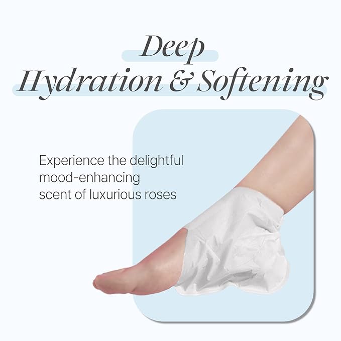 PETITFEE Rose Petal Satin Heel Mask (5pairs) - Moisturizes & Softens Dry and Cracked Heels, Rose Scented Heel Repair Masks with Shea Butter, Urea, BHA, AHA for Smooth Heels, Heel Treatment