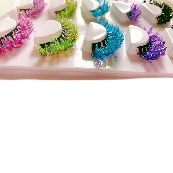 Sunniess Luminous Glitter Lashes,3D Dramatic Eyelashes with Sequins,25mm Decorative Sparkly Lashes for Halloween Colorful Lashes Christmas Cosplay Party Stage Makeup Colored False Eyelashes