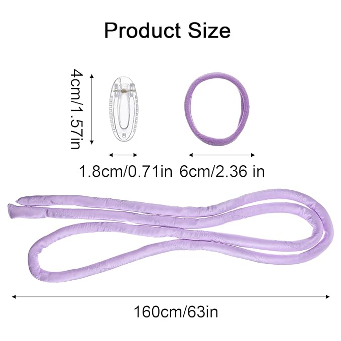2 Sets Small Heatless Curling Rod, 160 CM Long Heatless Curlers for Long Hair with 4 hair clips and 4 hair ties, Over Night Heatless Curl Rod for Women and Girls(Black, Purple)