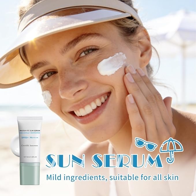 Centella Sunscreen, SPF50+ Lightweight Hydrating Centella Water-Fit Sun Serum for All Skin Type and UV Defense (1Pcs)