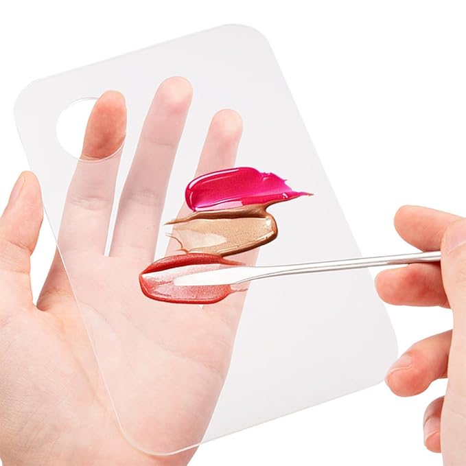 2 Pcs Acrylic Makeup Palette Makeup Mixing Tray with Makeup Spatula for Beauty Salon Color Cream Liquid Foundation Mixing Palette (Round)
