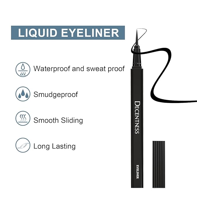 DECENTNESS Liquid Eyeliner, Eyeliner Pen with Ultra-fine Tip,Waterproof Long Lasting Makeup, Black, 0.02 fl oz