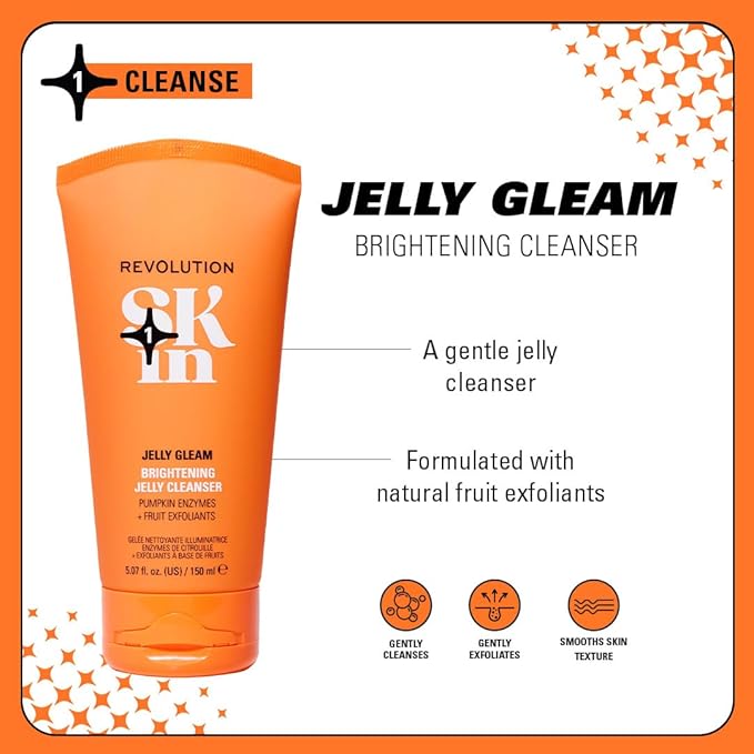 Revolution Skin, Jelly Gleam Natural Fruit AHAs Brightening Jelly Cleanser, Exfoliating Face Wash, Vegan & Cruelty-Free, 11.69 fl oz