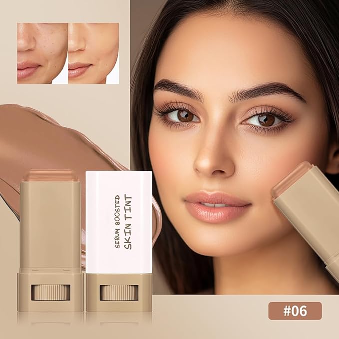 FYEBOO 2025 New Beauty Balm Serum Boosted Skin Tint, Solid Tinted Serum Contour Stick, Hydrating Tinted Moisturizer Foundation Stick, Radiant Dewy Natural Finish Facial Color Correct (# 06)