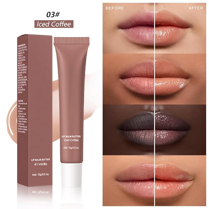 FeiCuiYun Summer Lip Butter Lip Balm, Ultra-Hydrating Natural Vegan Lip Balm, Sheer-Tinted Shine & Hydration, Soothes & Softens Dry Lips Skincare, Bálsamo labial hidratante #3 Iced Coffee