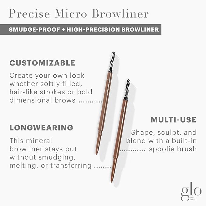 Glo Skin Beauty Precise Micro Browliner | Long-Lasting, Wax-Based Formula Glides On Skin and Shapes Your Brows, (Raven)