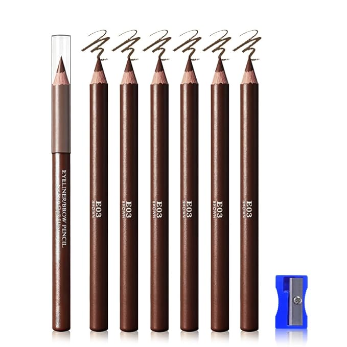 WanTuoluo Eyebrow Pencils for Women with Sharpener, 6Pcs Hard-Core Wooden Eye Brow Eye Liner Pencils for Beginner Makeup, Waterproof & Sweat-Proof (6Pcs-Brown)